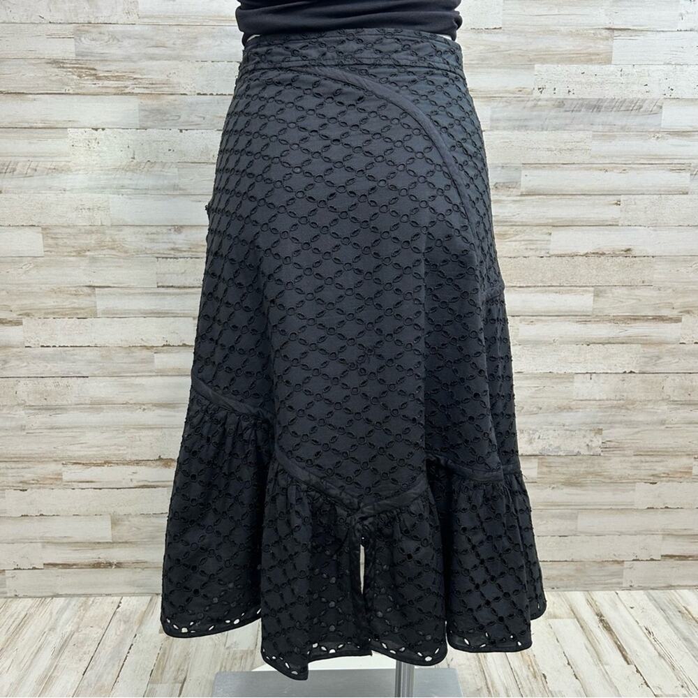 Maxmara Weekend Eyelet Broderie-Anglaise Ruffle Asymmetric Skirt Size M Black - Picture 8 of 14